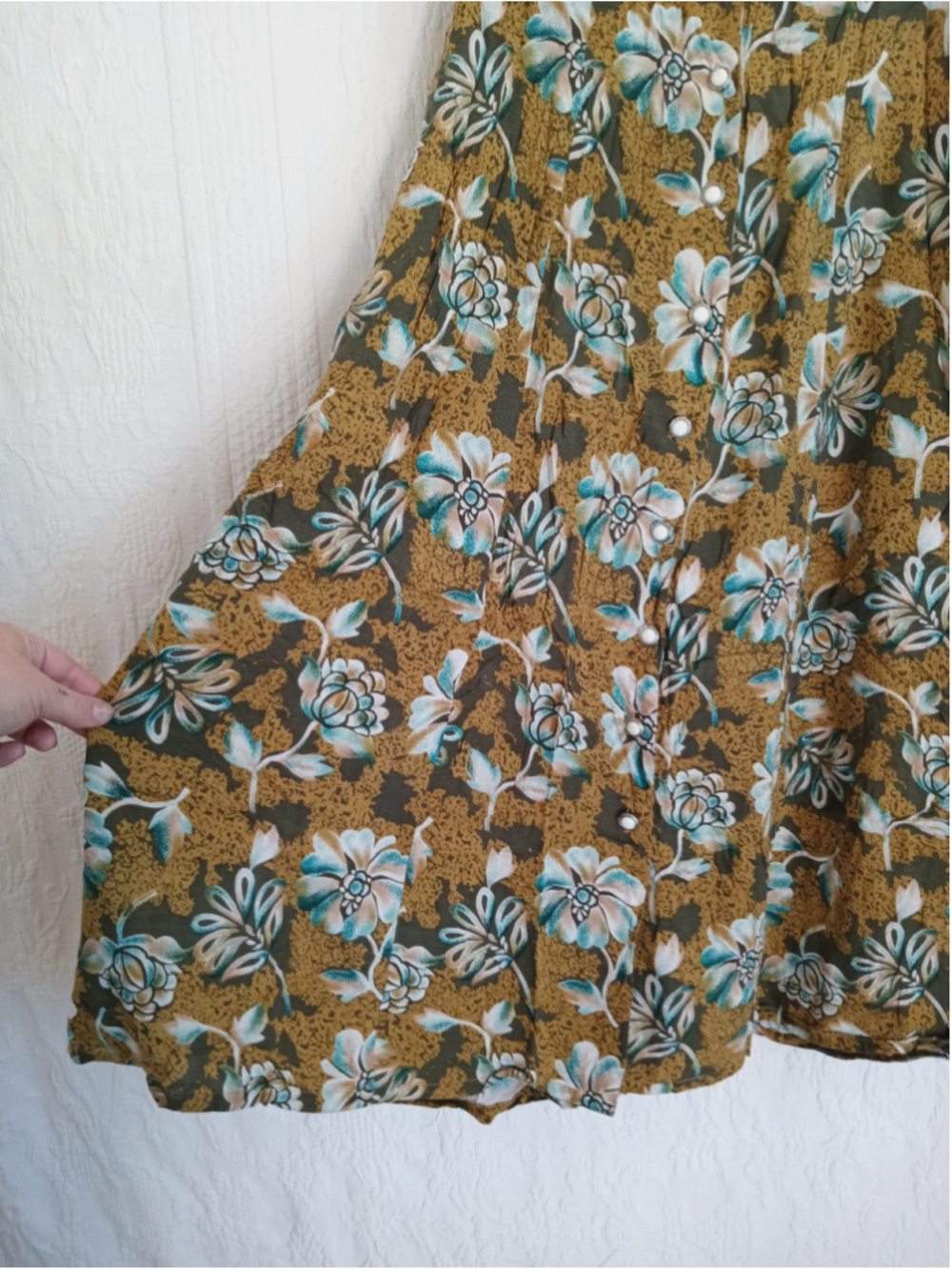 Vintage Bentley Mustard Floral button down Midi Dress 90s grunge boho earthy LG - Picture 6 of 13